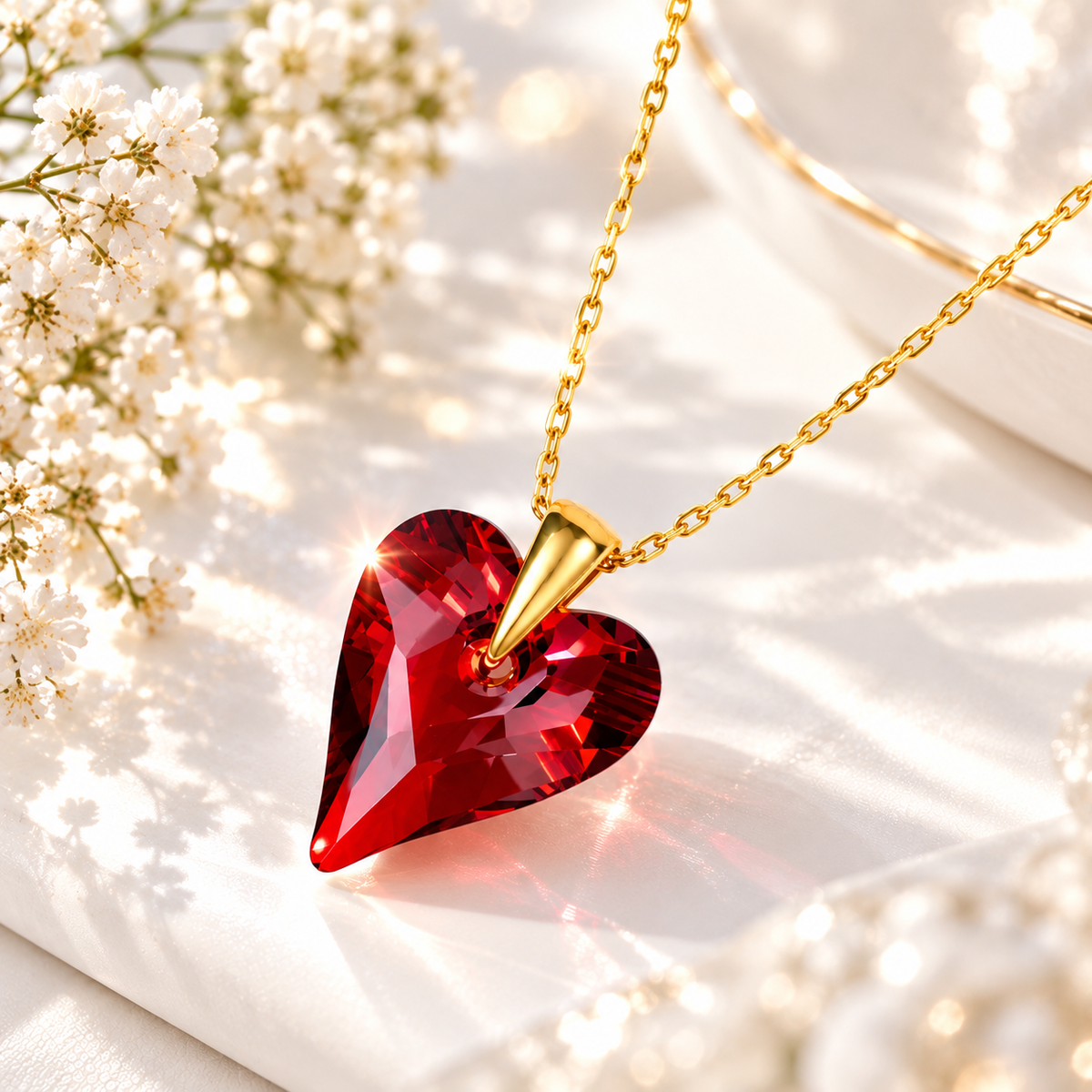 Sterling Silver 24ct Gold Plated Swarovski Crystal Heart Pendant Necklace
