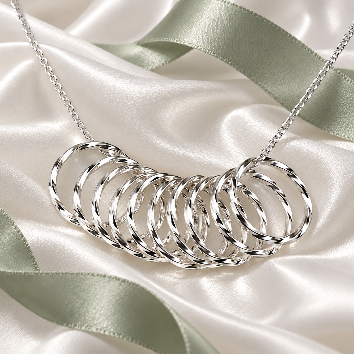 Happy 100th Birthday Sterling Silver Necklace – Ten Rings for Ten Fabulous Decades
