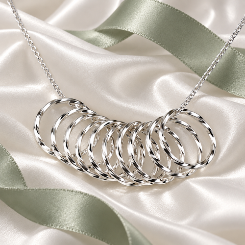 Happy 100th Birthday Sterling Silver Necklace – Ten Rings for Ten Fabulous Decades