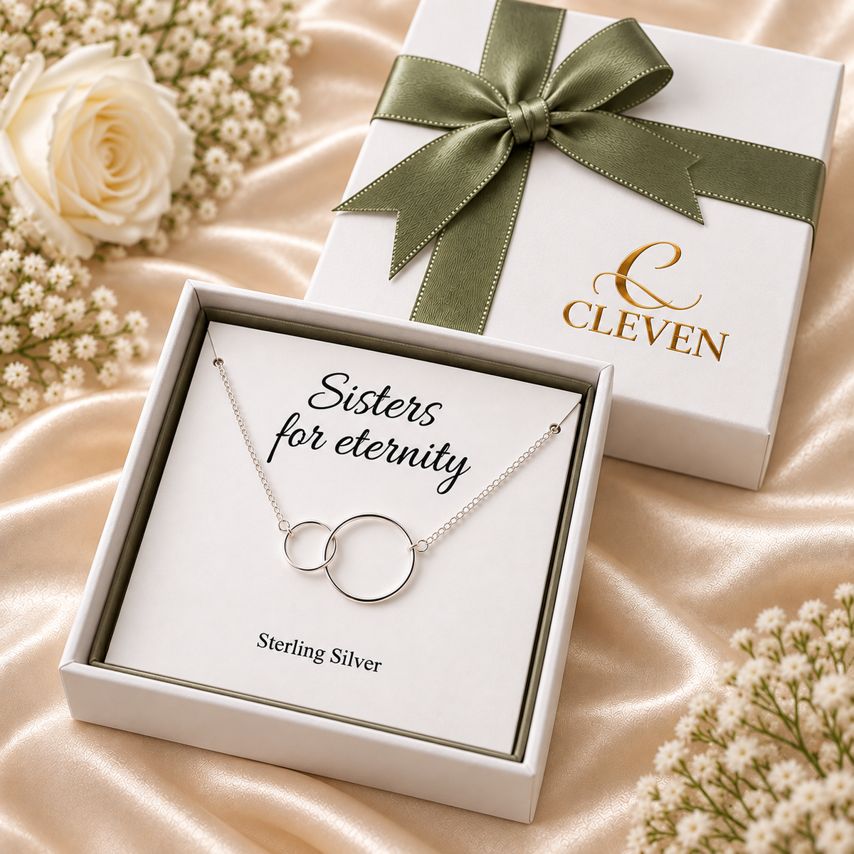 Sterling Silver Interlocking Circles Necklace – Sisters Connection Pendant