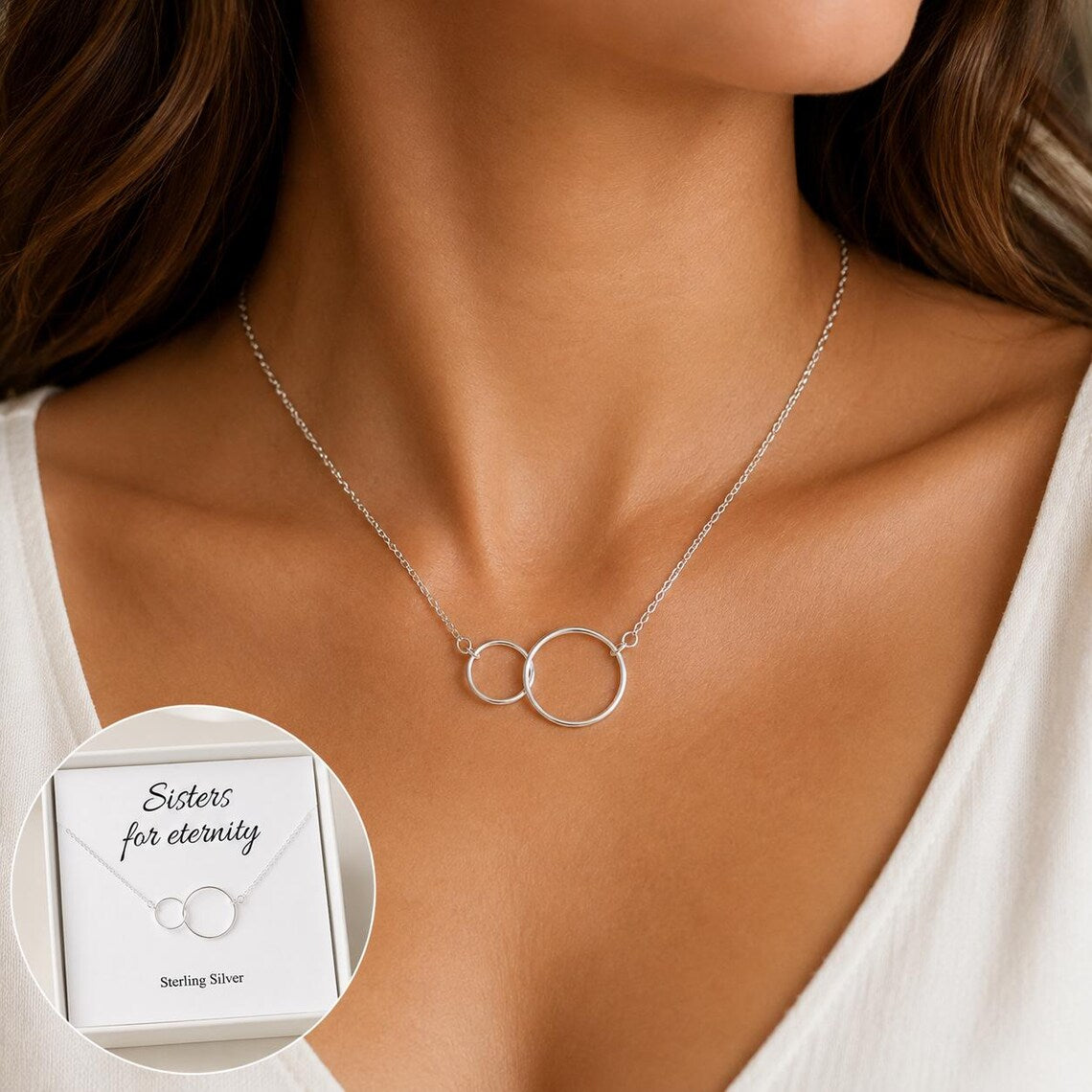 Sterling Silver Interlocking Circles Necklace – Sisters Connection Pendant